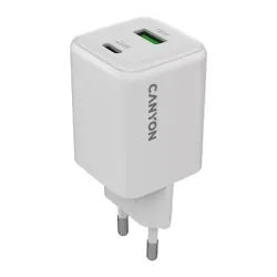 Canyon punjač CU45AC, 45W GaN, bijeli, 1x USB-C PD, 1x USB-A QC
